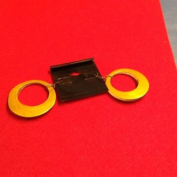 Golden Lucite Circle w/ clear Crystals Pierced Earrings Cottagecore - Picture 4 of 7